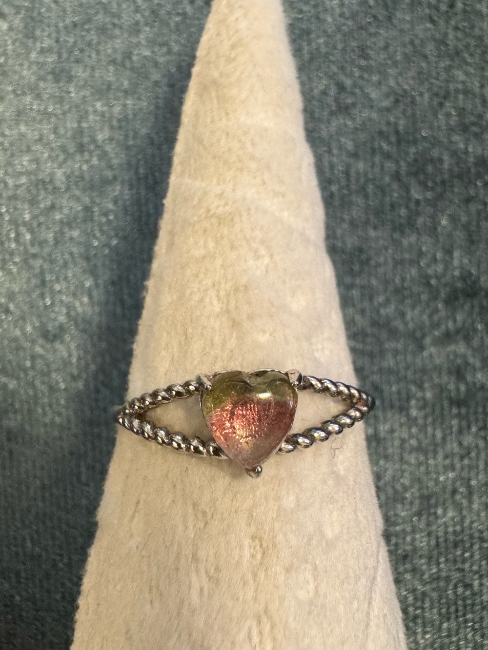 S925 watermelon tourmaline ring heart split shank twist adjustable ring 7 6 8